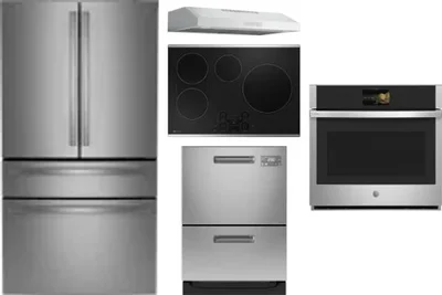 5 Piece Package Includes Refrigerator, Cooktop, Wall Oven, Hood And Dishwasher